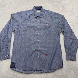 John Lennon Button Down Shirt Mens XL Blue Ladybug Pinstripe Long Sleeve Peace